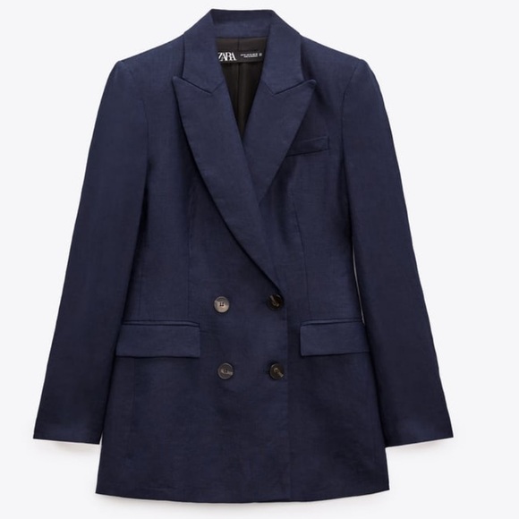 ZARA DOUBLE BREASTED LINEN BLAZER - Picture 4 of 7